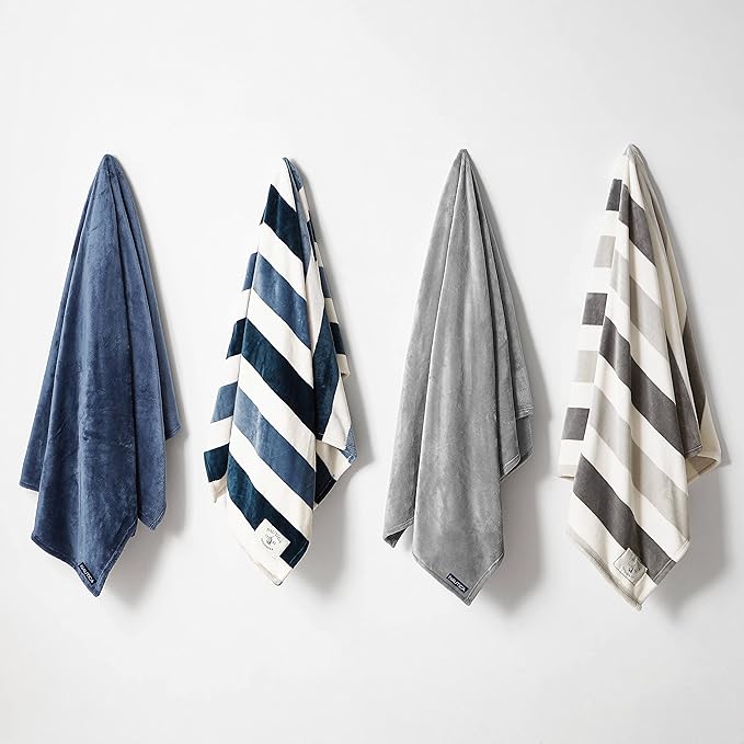 Nautica - Fleece Throw Blanket for Couch 50x60, Ultra Soft Plush Micro Flannel Throw, Lightweight Warm Cozy Blanket, Americana Decor, Perfect for Sofa, Bed, Living Room (Awning Stripe Blue)