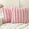 HAUSSY Pack of 2 Pillow Covers 18x18 Inch, Faux Fur Decorative Couch Throw Pillows Soft Striped Plush Cushion Covers Home Decor Cute Furry Pillowcase for Living Room Sofa Bed, Pink (Covers Only)