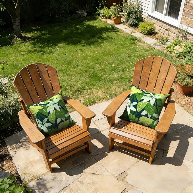 Outdoor Pillow Covers 16x16 Inch Set of 2 Waterproof Decorative Throw Pillow Covers Patio Pillow Cases for Patio Furniture Garden Couch Farmhouse,Jungle Leaves