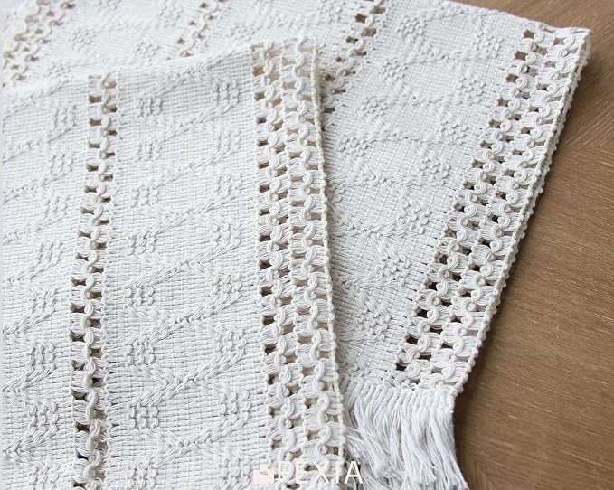 FEXIA Beige Boho Placemats Set of 6 Table Mats Farmhouse Home Dining Decor | 12x20" Place Mat Set of 6 Macrame Table Decor Farmhouse Burlap Placemats for Home Dining Table Centerpiece Home Decorations