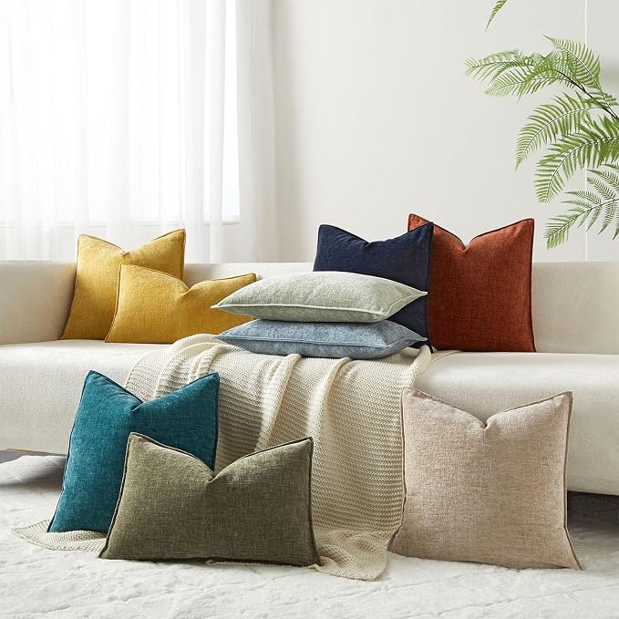 24x24 Chenille Decorative Throw Pillow Covers Case Set of 2,Light Green | JUSPURBET Cozy Soft Cushion Covers with Invisible Zipper for Couch Sofa Bed Home Decor Living Room
