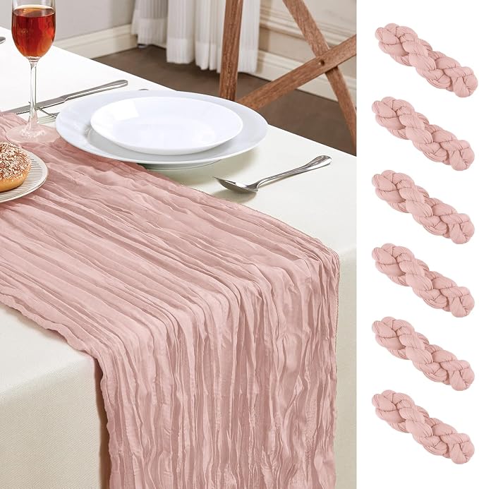 6 Pack Dusty Pink Cheesecloth Table Runner 35×120 Inch Fall Boho Home Decor | Rustic cheese cloths Sheer Gauze for Wedding Bridal Baby Shower Birthday Party Table Decor Halloween Thanksgiving Christmas