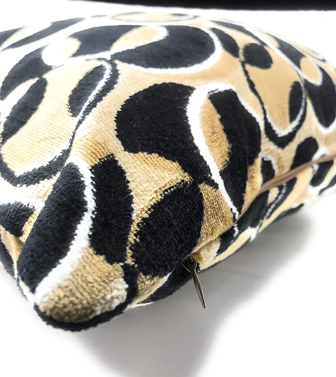 Tache Velvet Throw Pillow Cover - 1 Piece 18 X 18 Inch Square Black Beige Brown Modern Geometric Decorative Velvety Eternal Eclipse Soft Cushion Case