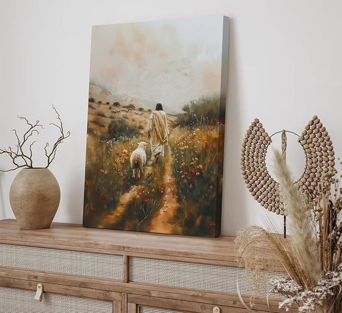 Vintage Jesus Lamb Christian Canvas Wall Art Jesus Leaves The 99 Sheep Christ Wall Decor The Lost Sheep Bible of Parable Posters Prints for Church Bedroom Living Room Home Decor