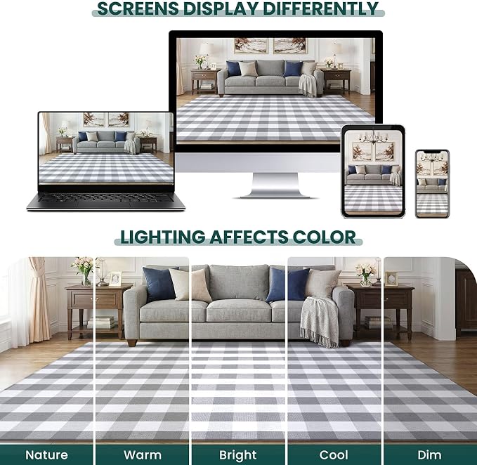 KOZYFLY Buffalo Plaid Area Rugs 2x3 Ft Grey and White Rug Front Door Mat | Washable Front Door Rug, Woven Cotton Indoor Outdoor Rug, Checkered Doormat for for Front Porch Kitchen Entryway Farmhouse