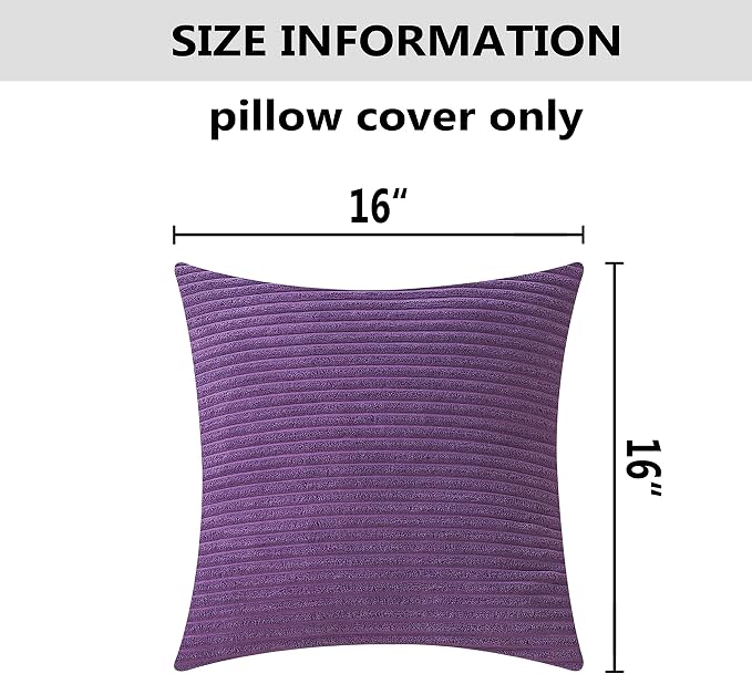 Home Brilliant Purple Pillows Covers Sofa Pillows Set of 2 Decorative Striped Velvet Throw Pillow Cases, 40cm, 16 x 16 Inch, Eggplant