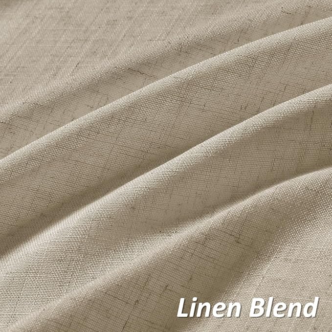 Eggshell Beige Linen Curtains 102 Inches Long Rod Pocket Semi Sheer Dining Room Cozy Bedroom Decor Cotton Look Country Rustic Farmhouse Boho Curtains 2 Panel Set,52x102