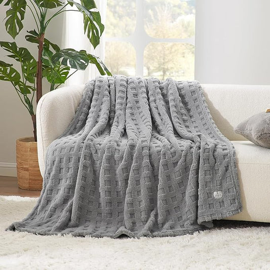 Cozy Bliss Ultrasoft Waffle Throw Blanket, Fluffy Cute Plush Blanket for Couch, Bed, Modern Home Accent, Portable for Picnic or Outdoor, Grey, 50"x60"