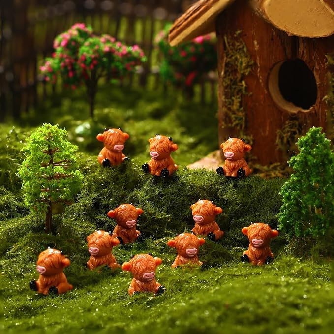 Lineshading 100 Pcs Mini Highland Cow Figurines Tiny Animal Figurine Bulk