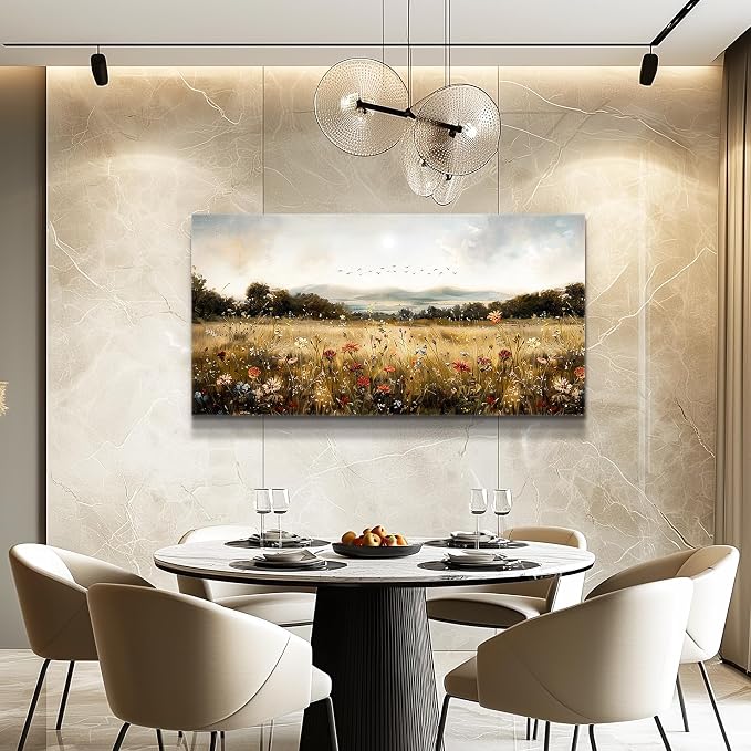 KELIYUAN Canvas Wall Art For Kitchen Dining Room Vintage Decor, Lawn Paintings With Flowers Wall Decor Prints Home Office Living Room Bedroom Decoration Home Decor, Can Be Hung Directly 20 "X 40"