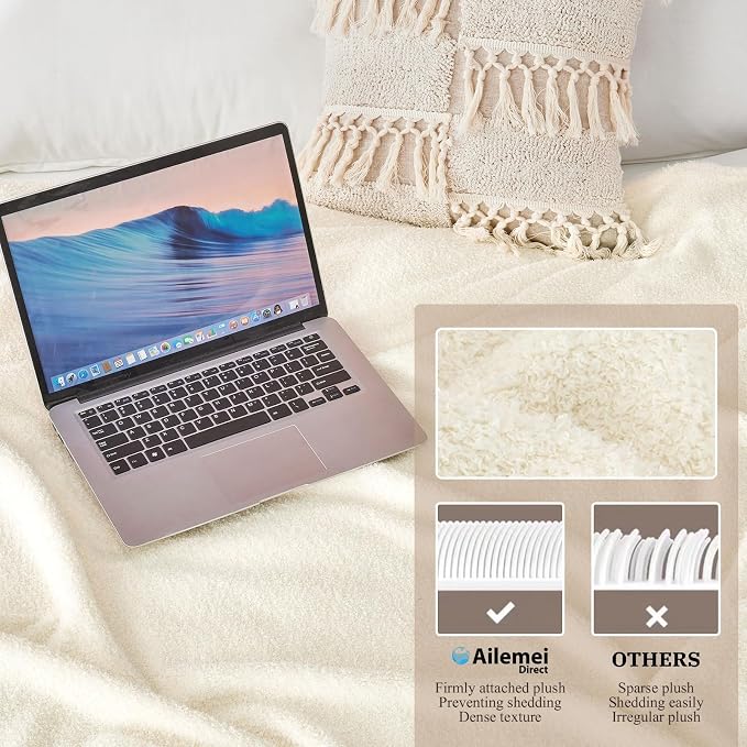 Ailemei Direct Knit Throw Blanket for Bed, Soft Thin Blankets for Sofa, Couch, Camping, Office Chair, Cozy Touch Lightweight Breathable Blanket All Season Use, Cream 50"x70"