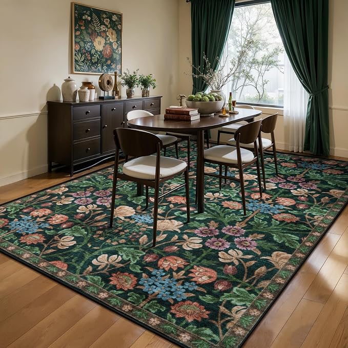 Ciicool Large 5x7 Area Rugs for Living Room Floral Boho Washable Rug | Soft Low-Pile Carpet for Bedroom Dining Room Kids Nursery Home Office Playroom Carpets Decor