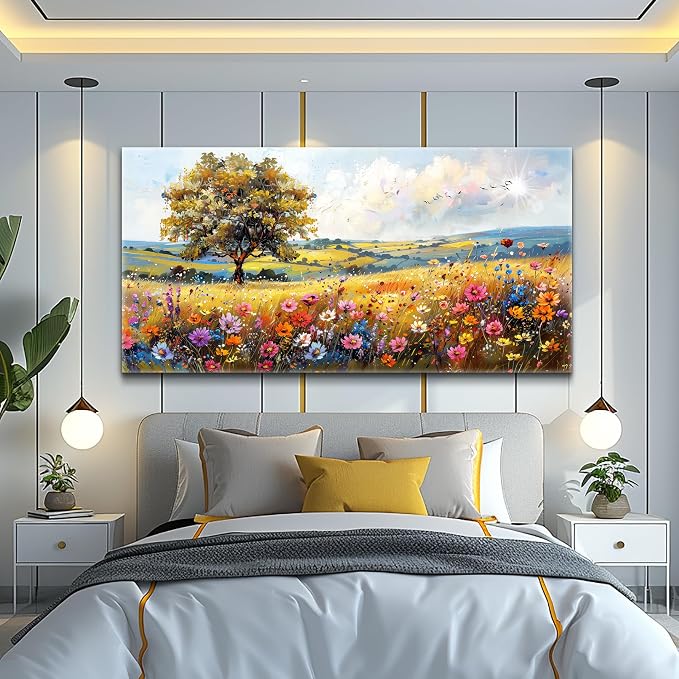 hyidecorart Large Wall Art For Living Room Canvas Wall Decor For Bedroom Office Decor Field Wall Paintings Flower Scenery Watercolour Pictures Artwork Modern Aesthetic Room Home Decorations