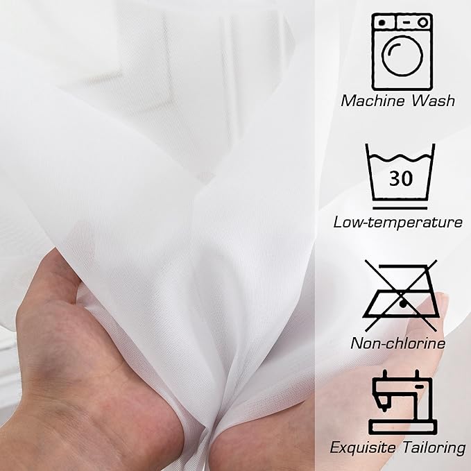 Simplebrand White Short Sheer Kitchen Cafe Curtains 36-42 Inch, Tier Rod Pocket, Half Window, Bathroom, 2 Panels