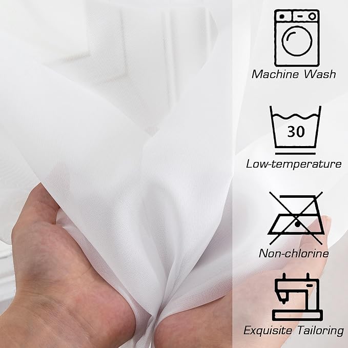 Simplebrand Sheer White Curtains 63 Inch Length 2 Panels, Rod Pocket Solid Color Window Sheer Curtain Panels, Elegant Curtains & Drapes for Living Room, Bedroom 2 Panels (White, 42" W x 63" L)