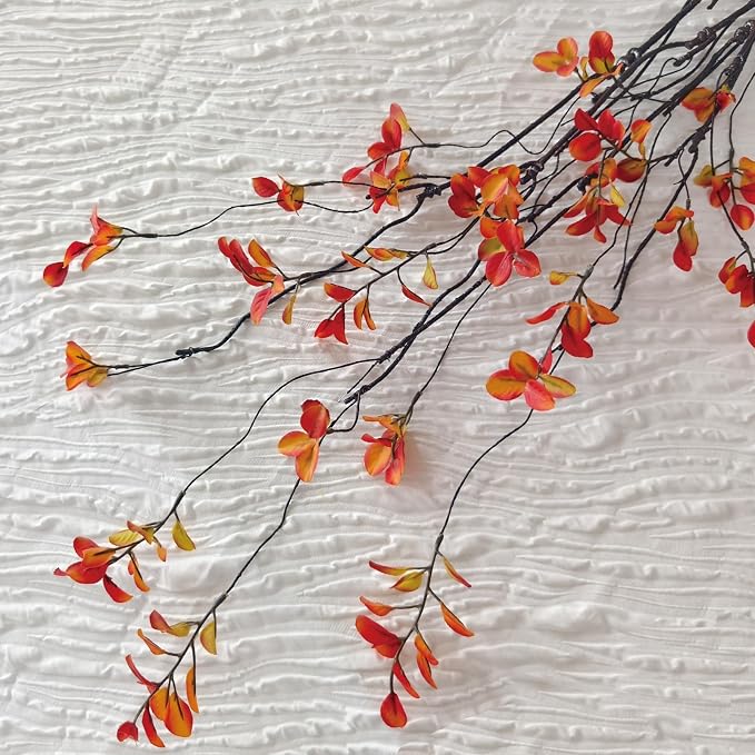 6 Pcs Fall Stems Artificial Ficus Branches, 47.2 Inch Faux Eucalyptus Stems Fall Decor, Fake Leaves Fall Decorations for Home, Autumn Table Decor Fall Branches for Vase Filler Centerpieces