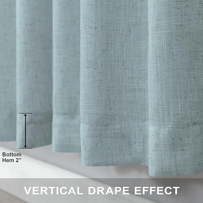Seafoam Curtains 63 Inch Length for Kids Room 2 Panels Set Back Tab Pocket Casual Woven Textured Semi Sheer Linen Grey Green Curtains for Bedroom Boys Coastal Beach Mint Teal Aqua Sea Foam 52x63 Long