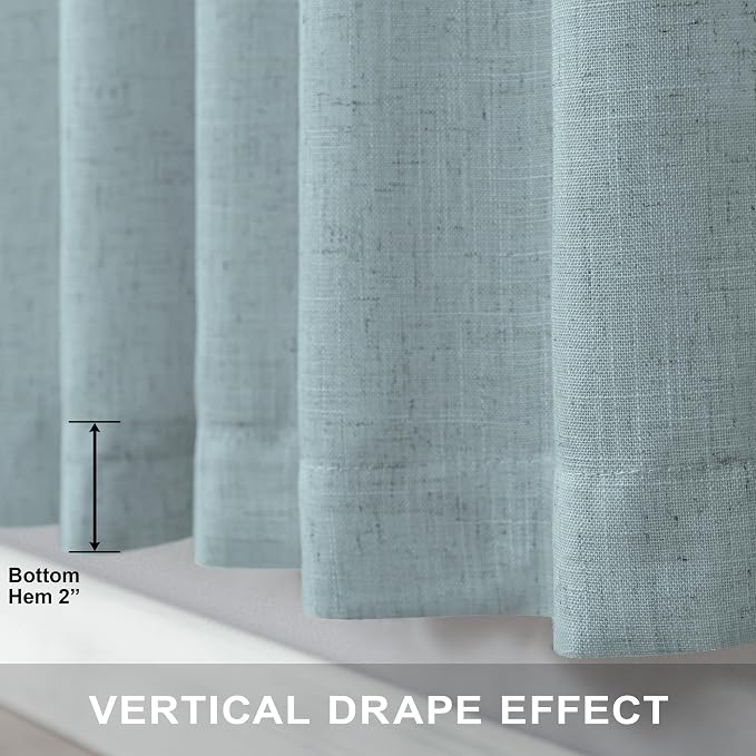 Pitalk Aqua Curtains 45 inch Length for Bedroom 2 Panels Rod Pocket Back Tab Lightweight Linen Semi Sheer Short Coastal Summer Sea Green Seafoam Curtains for Living Room Bathroom Home Office Teal