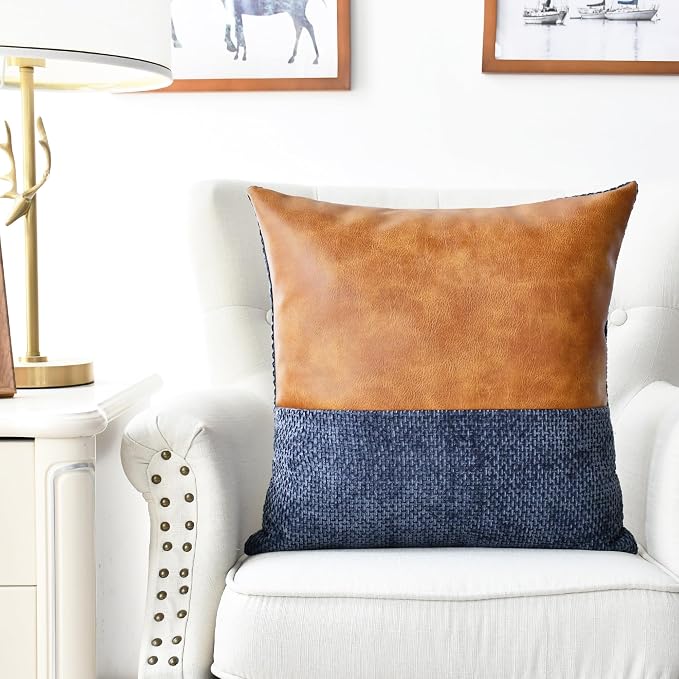 CaliTime Decorative Couch Throw Pillow Covers 16 X 16 Inches Navy Blue