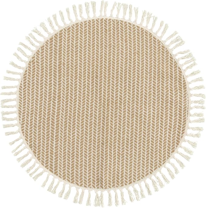 Lahome Boho Round Rug 3ft, Small Circle Washable Rugs for Entryway Kitchen | Indoor Door Bath Mat Woven Cotton with Tassels, Farmhouse Decor Area Rug Non Shedding Carpet for Bedroom Entry Dorm, Khaki