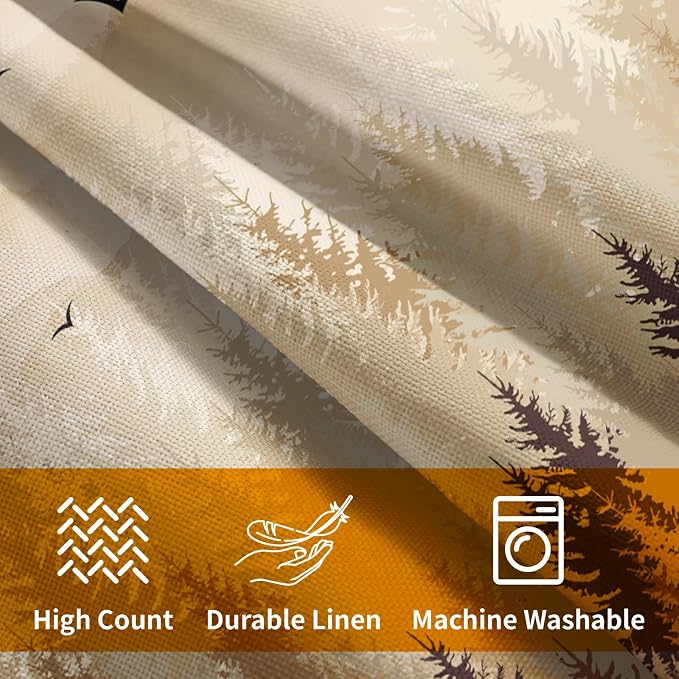 Fall Misty Forest Throw Pillow Covers 16x16 Inch Set of 2 Brown Mountain Woodland Decorative Pillow Cases Nature Pine Trees Farmhouse Cotton Linen Square Cushion Cover for Home Sofa Couch Bed Patio