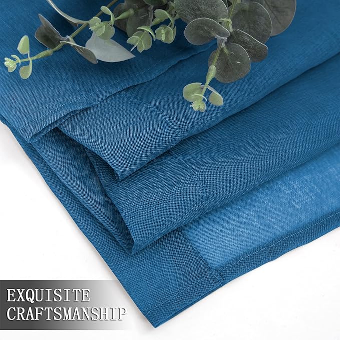 Tollpiz Short Sheer Curtains Living Room Linen Textured Curtain Sheers Light Filtering Voile Rod Pocket Curtains for Bedroom, 38 x 45 inches Long, Classic Blue, Set of 2 Panels