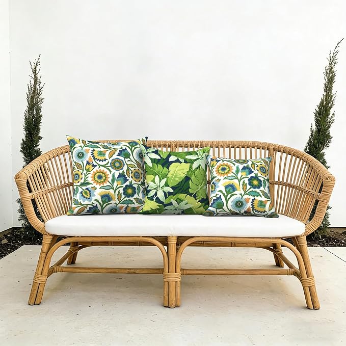 Outdoor Throw Pillow Covers 18x18 Inch, Decorative Pillow Covers for Patio Furniture, Jungle Leaves Modern Cushion Cases for Garden Couch Home Sofa, Pack of 2
