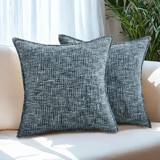 HAUSSY Pack of 2 Chenille Tweed Throw Pillow Covers 12x20 Inch, Navy Blue