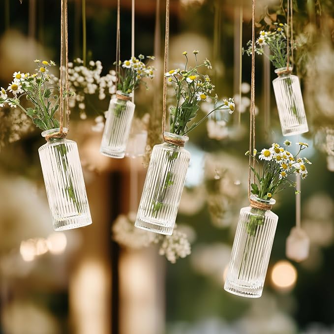 ComSaf Glass Small Bud Vases in Bulk 6 Pcs 5.2 Inch, Clear Flower Vases | Vintage Ribbed Style, Mini Bouquet Display, Wedding Centerpiece, Home Decor, Housewarming Gift, Valentine's Day, Mother's Day