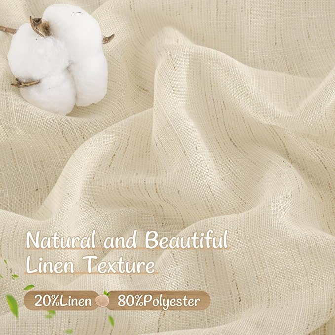 Light Filtering Linen Curtains 84 inches Long for Bedroom, Linen | Semi Sheer Panels, Living Room Curtains, Back Tab Rod Pocket, Burlap, Drapes for Farmhouse, 2 Panels, 52 x 84 Inch