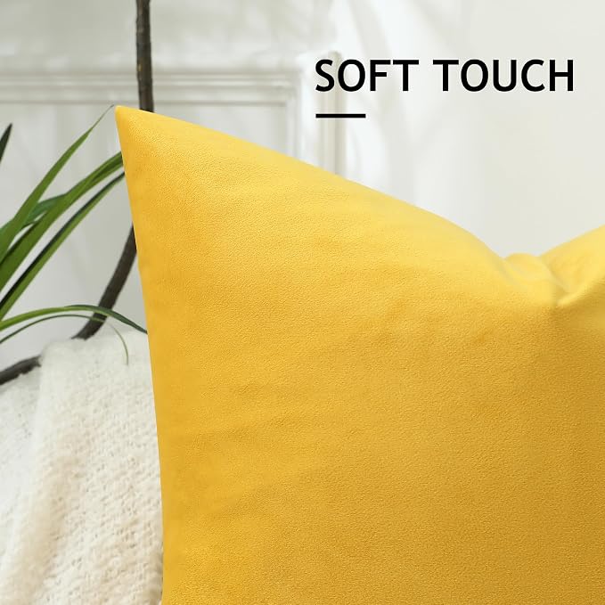 Stellhome Rectangle Velvet Pillow Covers Decorative Cushion Covers for Bed Couch Sofa Bench, 12 x 20 inch (30 x 50 cm), Yellow, Pack of 2