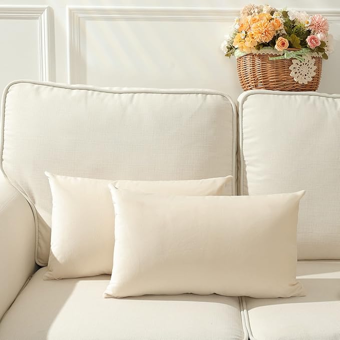 Stellhome Rectangle Velvet Pillow Covers Decorative Cushion Covers for Bed Couch Sofa Bench, 12 x 20 inch (30 x 50 cm), Cream, Pack of 2
