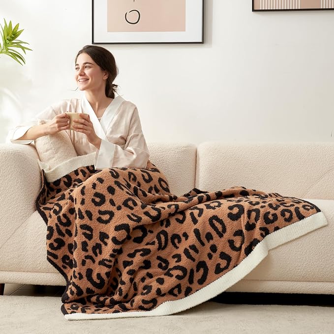 Snuggle Sac Black Leopard Throw Blanket for Couch - Ultra Soft Warm Reversible Plush Cheetah Blanket for Sofa & Bed, Black Leopard, 50x60 inches