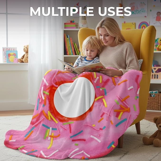 Zulay Kitchen Giant Double Sided Glazed Donut with Gift Box Packaging - Novelty Blanket for Adults & Kids - Soft Flannel Round Glazed Donut Blanket for Indoors, Outdoors, Home 285 GSM - 71 Inches