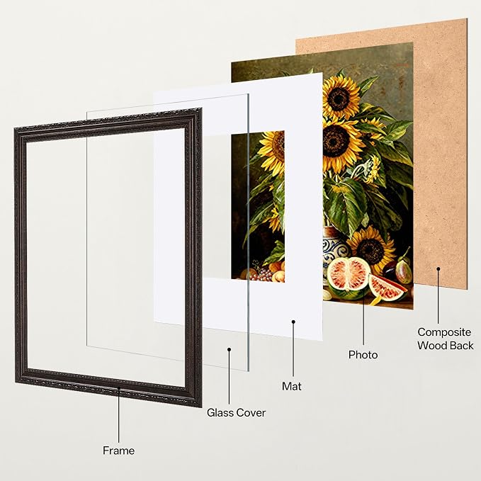 eletecpro 11x14 Vintage Picture Frame, Glass Cover, Brown, 2-Pack