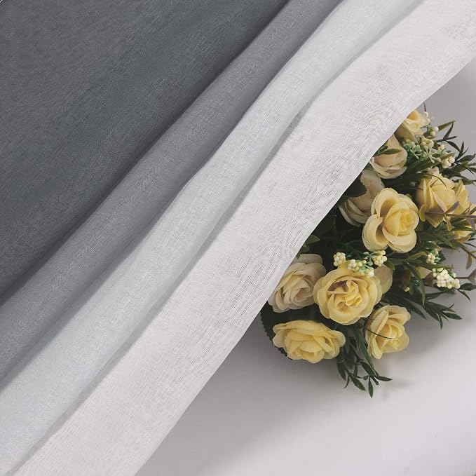 DWCN Grey Ombre Sheer Curtains - Faux Linen Semi Voile Gradient Bedroom and Living Room Curtains, Set of 2 Grommet Top Window Drape Panels, 52 x 63 Inch Length