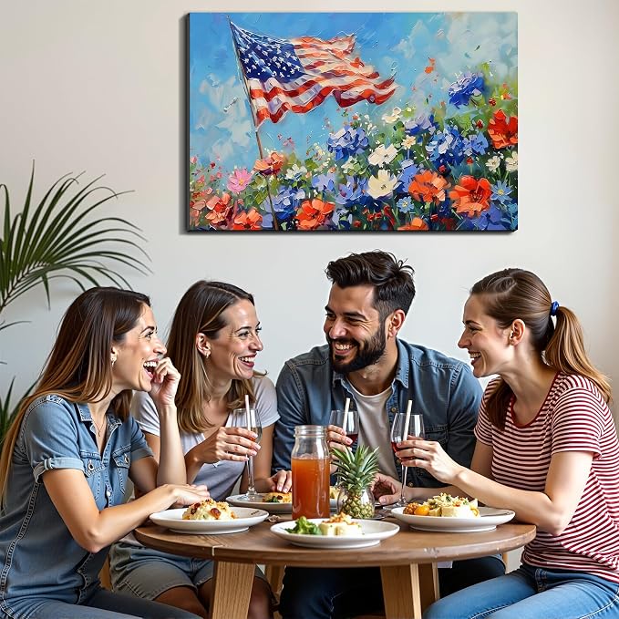Framed American Flag Military Wall Art, Patriotic Veteran Canvas Art Pictures, USA Hero Wall Decor, Made in USA Ready to Hang for Office Man Cave Garage