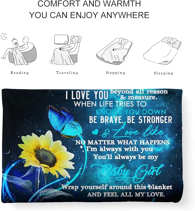 Gift for My Daughter Blanket from Mom as Birthday Present I Love You Letter to Her, Ultra-Soft Flannel Fleece Light Weight Bed Throw (50x40'', Daughter Gift)