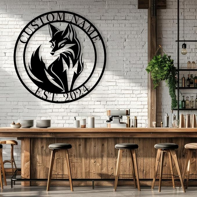 Dyoart Personalized Fox Wall Art, Custom Metal Last Name Sign for Home | Fox Decorations, Metal Outdoor Wall Decor, Wall Hanging Sign for Living Room Bedroom Bathroom Study Room, Housewarming Gifts