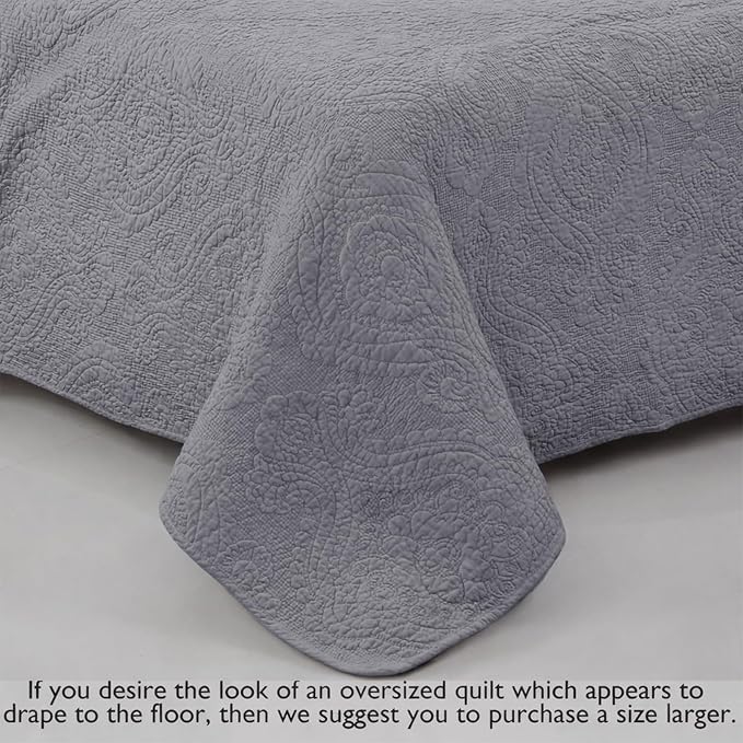 Cozy Line Home Fashions Charcoal Gray Cotton Quilt Set – 3-Piece Solid Textured Quilted Bedspread with Shams, Lightweight All Season Modern Bedding (Medallion - Grey, King - 3 piece)