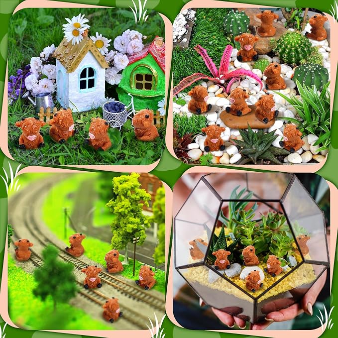 Lineshading 100 Pcs Mini Highland Cow Figurines Tiny Animal Figurine Bulk