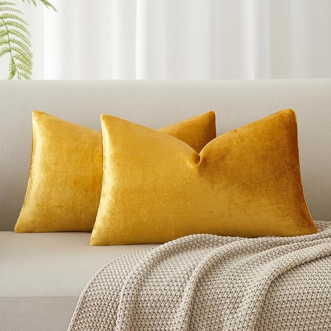 JUSPURBET 16x24 Lumbar Velvet Throw Pillow Covers Set of 2,Golden