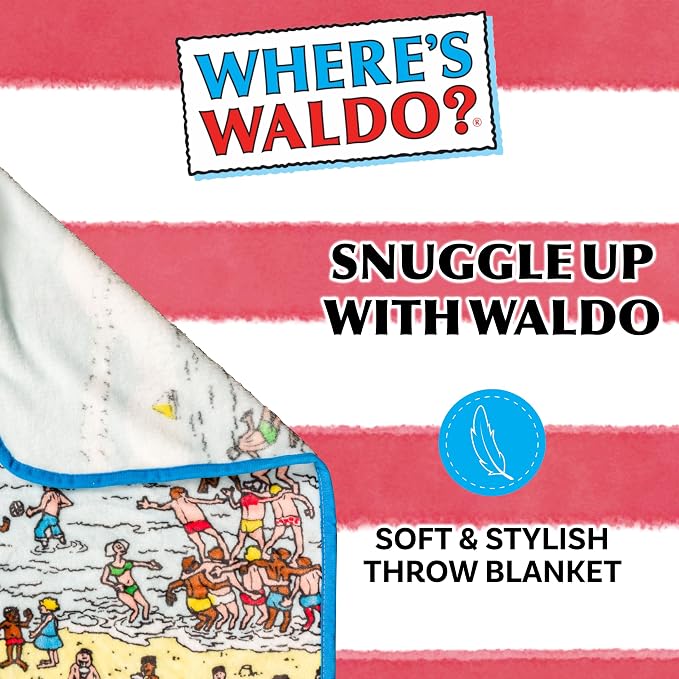 Silver Buffalo Where's Waldo Beach Edition, Fleece Throw Blanket, 45x60in | Soft and Cozy, 250 GSM