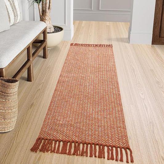 Lahome Boho Bathroom Runner Rug, 2x6 Fall Washable Rugs for Hallways | Laundry Room Mats with Tassels, Farmhouse Woven Cotton Decor Carpet, Non Shedding Lightweight Throw Rugs for Entryway Bedroom