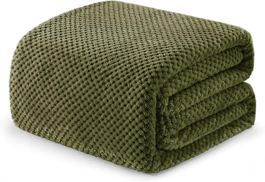 Exclusivo Mezcla Soft Waffle Fleece Bed Blanket Queen Size, Olive | Lightweight Plush Blanket for Bed, Bedroom, Cozy Flannel with Waffle Texture, Stylish Home Decor, All Season, 90x90 Inches