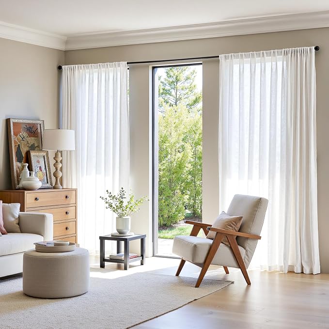jinchan Linen Curtains Light Filtering Back Tab 100x96 Inch 1 Panel White | Semi Sheer Curtains 96 inch length for Bedroom Living Room, Modern Farmhouse Drapes with Rod Pocket, Natural Boho Curtains