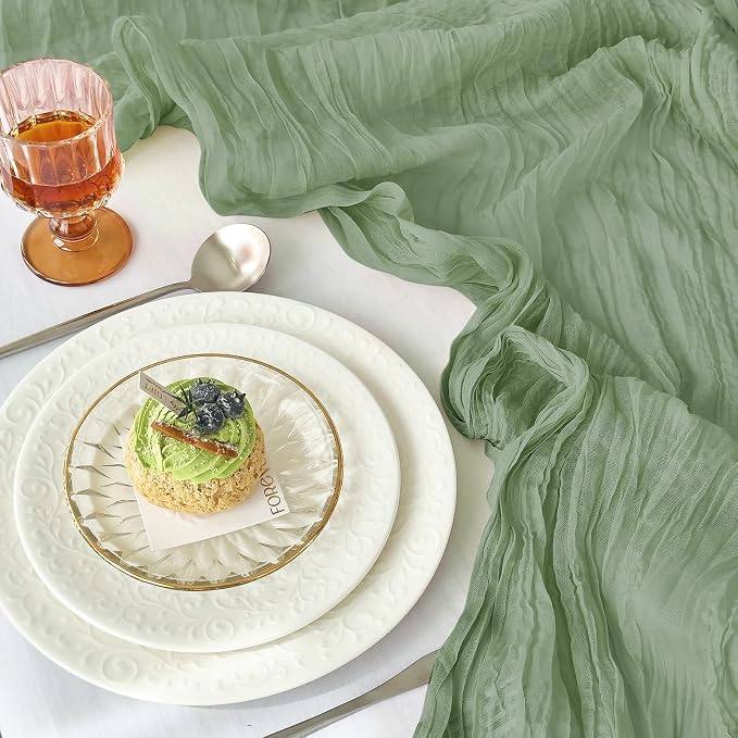IVAPUPU Sage Green Table Runner 120 Inches for Birthday Party Home Decor | 6 Pcs Boho Gauze 10FT Cheesecloth Table Runners for Wedding Baby Shower Decorations Summer Garden Farmhouse