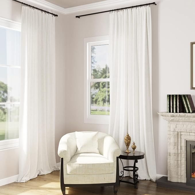 Extra Long Linen Curtains 120 Inches Long 10 FT for Living Room Rod Pocket Natural Cream Semi Sheer Curtain 2 Panels Boho Farmhouse Light Filtering Window Drapes for Bedroom Beige Ivory 52x120