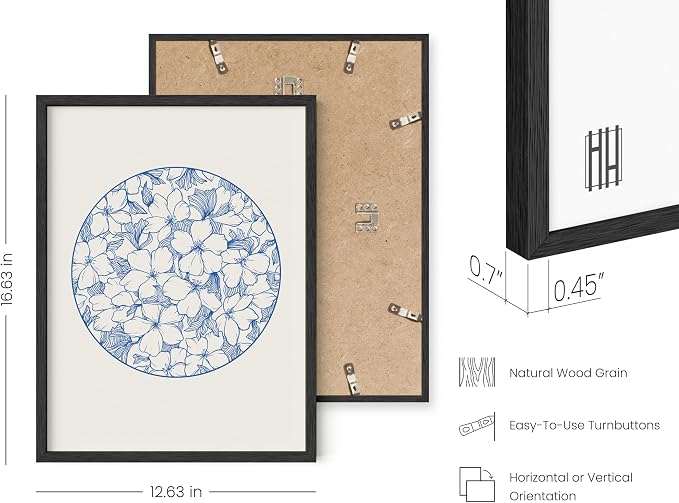 HAUS AND HUES Blue Wall Art - Japanese Floral Caligraphy Flower Print, Blue Artwork for Bathroom, Asian Decor for Bedroom, Framed Wall Art 12x16 Black