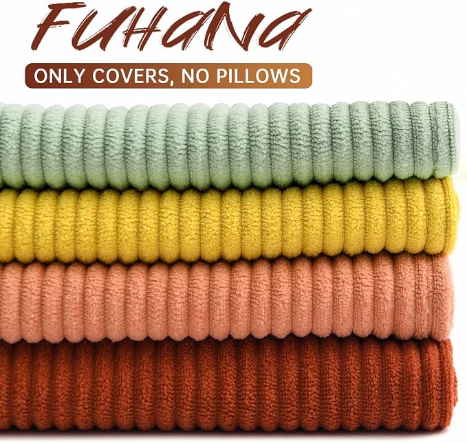 Pack of 4 Throw Pillow Covers Corduroy 20x20 Inch,Orange Teal | Decorative Velvet Couch,Summer Cases Square,Farmhouse Boho Cushion Covers for Sofa Bed Living Room Home Decor & Office